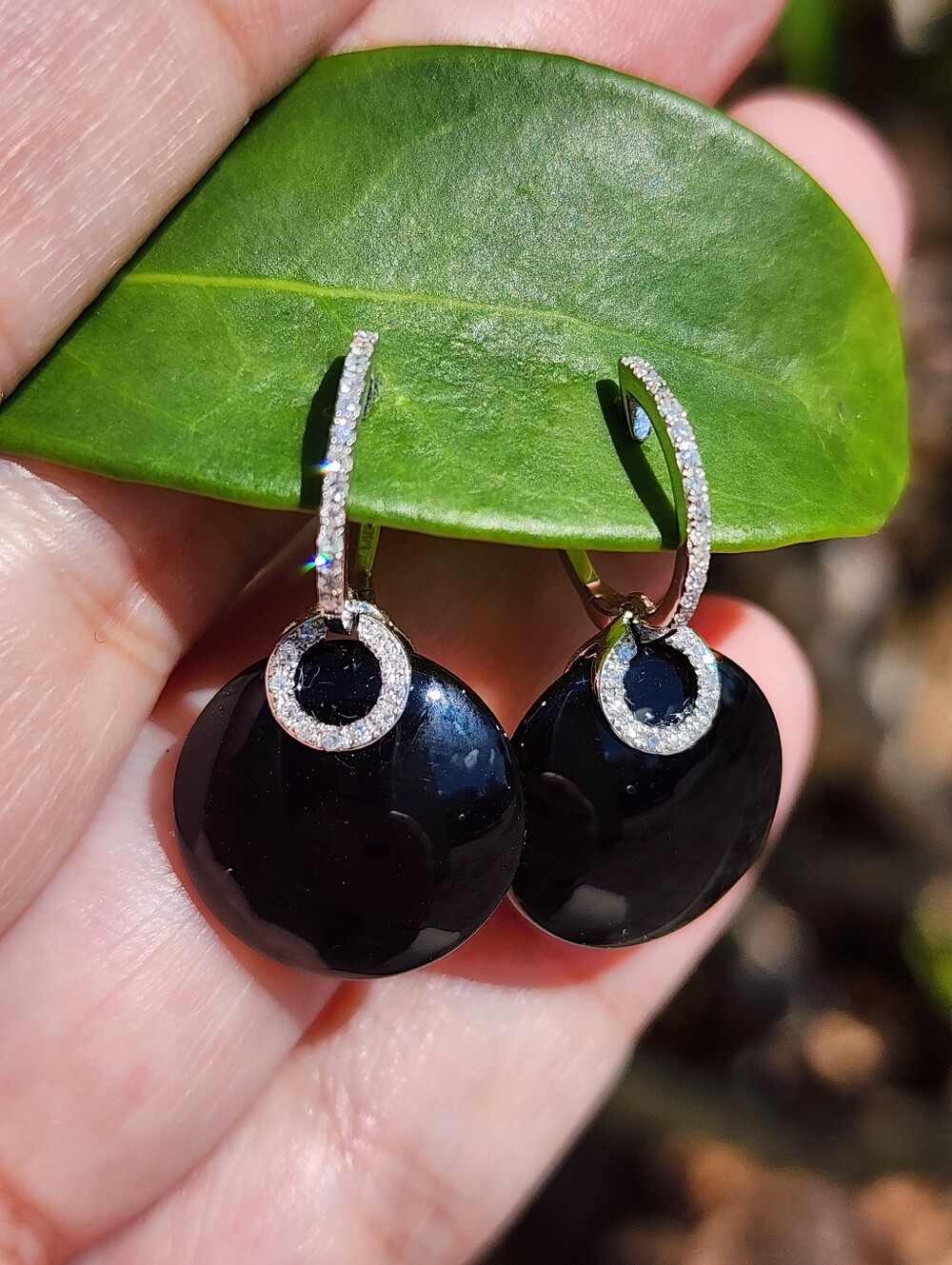 14Kt Diamond Onyx Drop Earrings White Gold